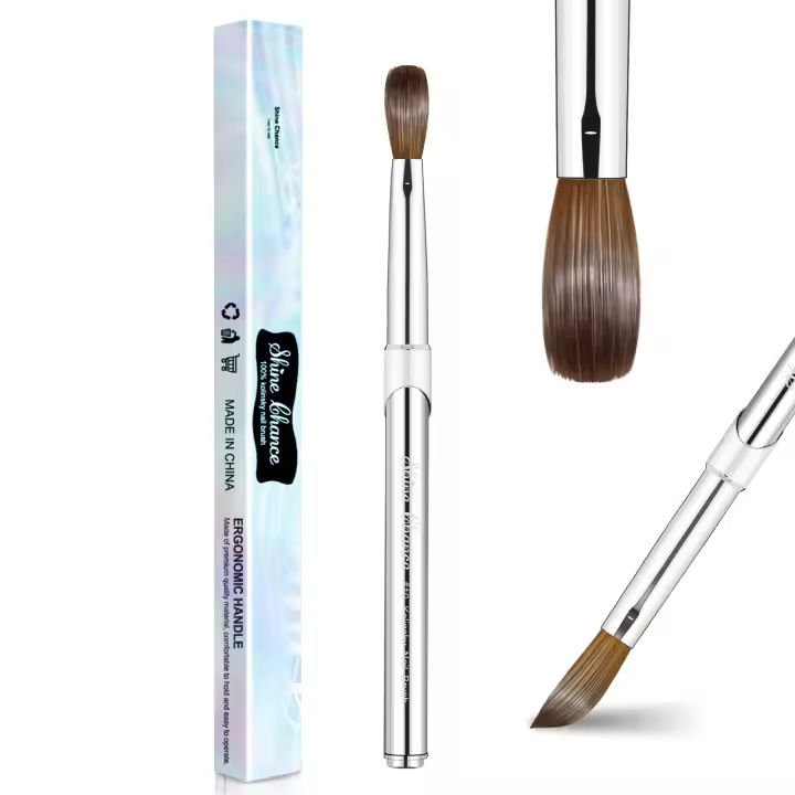 Cepillo De Uñas De Cabello Kolinsky 100 Pieza Con Mango De Metal Plata Para Manicura Y Extensión De Uñas Pincel Para Polvos De Gel Y Lámpara LED - 1