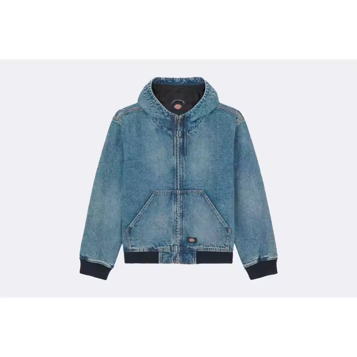 DICKIES Chaqueta vaquera con capucha y cierre de cremallera para hombre en color azul claro - 1