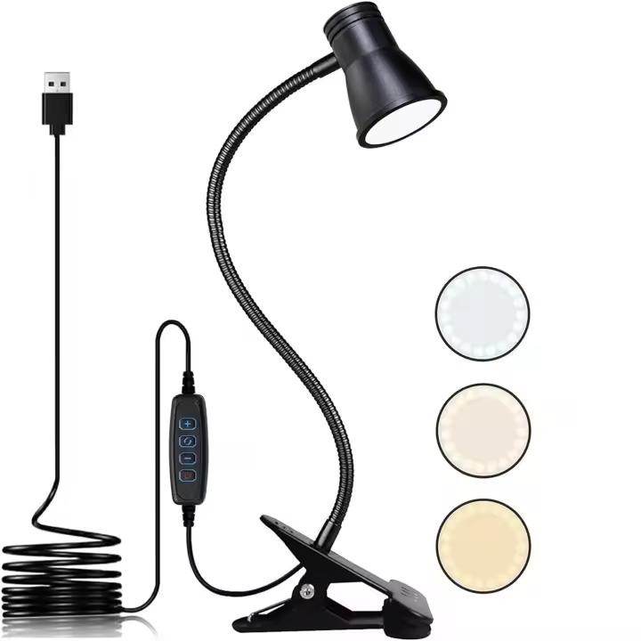 Lámpara De Lectura LED Para Mesa Con Clip Luz Flexible Para Libros Ajustable Brillo Iluminación Nocturna Para Estudio - 1