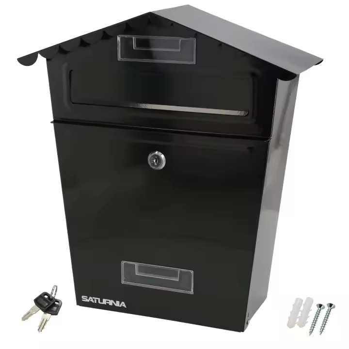 Buzon exteriores house negro 330 x 125 x 365 (alt.) mm. con tejado, acero pintado. buzon pared, buzon cartas, buzon correos - 1