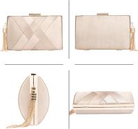 Bolso de Mano, Bolsos de Fiesta Dorado de Satén con Cadena, Elegante Clutch para Boda, Fiesta, Prom, 17×10×6.5CM - details 3