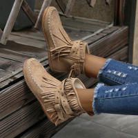 Botines De Otoño Para Mujer Zapatos Planos Botas De Tobillo Retro En Cuero Suelto Con Borlas Punta Redonda Suave Casual - details 9