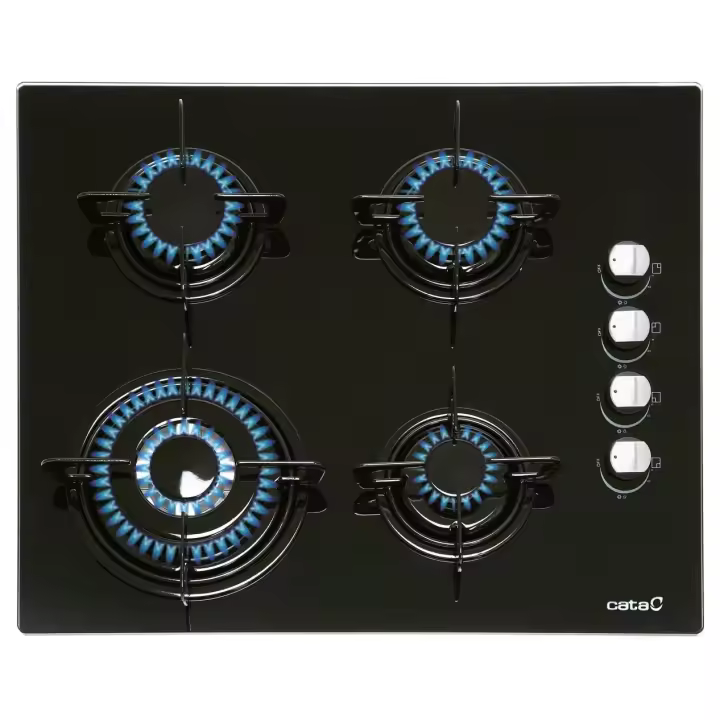 Placa a Gas 60cm CATA CIB 6031 BK  | 4 Zonas, Butano, Negro, Superficie Cristal, Fuego 20cm, 8000W - 1