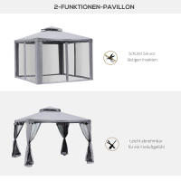 Outsunny Garden Gazebo 3x3m, Carp para fiesta con 4 Paredes laterales resistentes a la intemper, fabricada en metal y poliéster de color gris Claro, ideal para Jardines y eventos. - details 4