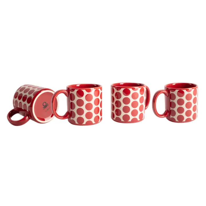 SET 4 PZS TAZAS GRES 360ML PUNTOS ROJOS TOPOS ROJOS BENETTON - 1