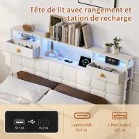Cama tapizada 160x200 cm en terciopelo beige con 4 cajones, cabecero con 2 cajones, LED RGB, USB y Type-C - details 2