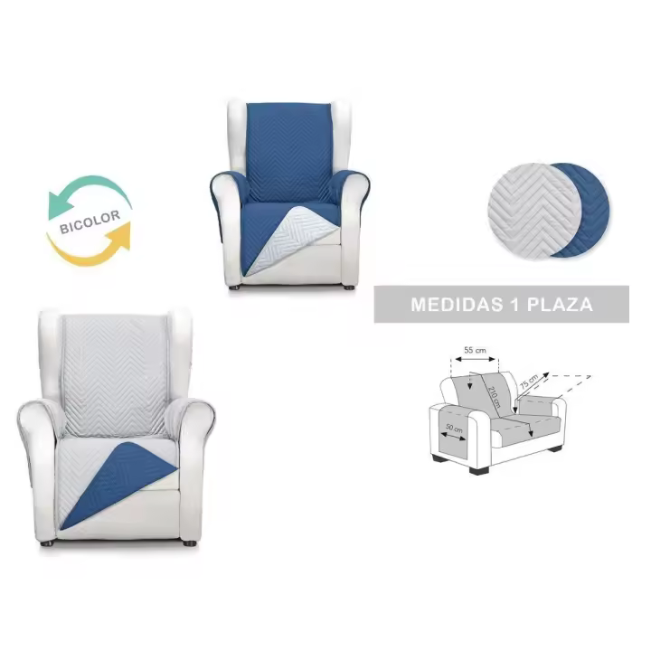 Funda sofá acolchada reversible de dos caras Gris Claro - Azul para todo tipo de sofá de 1,2,3 y 4 plazas - 1