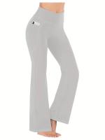 MOV Pantalones De Yoga Para Mujer Con Bolsillos Cintura Alta Flared Leg Tummy Tuck FitneCasualandex Polyester Ponte-de-Roma - details 4