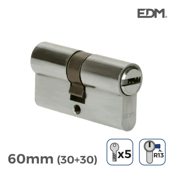 Bombín Níquel 60mm (30+30mm) Leva Corta R13 con 5 Llaves Seguridad Incluidas EDM - 1