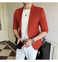 Traje De Verano Para Hombre 2025 De Alta Calidad Con Mangas De Siete Puntos Estilo Moderno Y Elegante Talla M-5XL Azul Rayado Transpirable Y Fresco - details 7