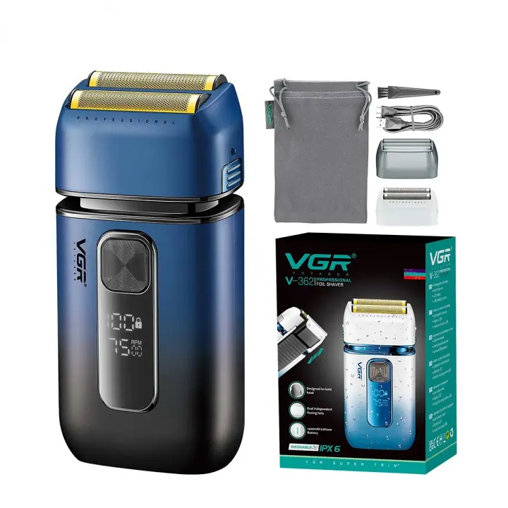 VGR Afeitadora Profesional Para Hombres Máquina De Afeitar Eléctrica Impermeable Con Recortador De Barba LED Recargable V-362 - 1