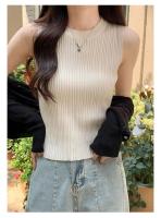 Top De Hombros Descubiertos Para Mujer Verde Tejido Basic Casual O-Neck Sin Mangas Alta Estiramiento Ajuste Slim Para Verano - details 1