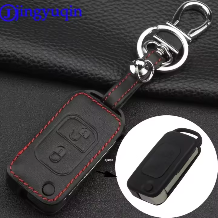 Cubierta De Llavero De Cuero Para Coche Jingyuqin 2 Botones Compatible Con Mercedes Benz a C E S SLK E113 W Estilo Plegable - 1