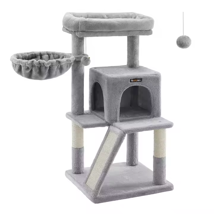 FEANDREA Árbol de Gatos, Torre para Gatos Grandes, Beige/Gris Ahumado/Gris Claro - 1