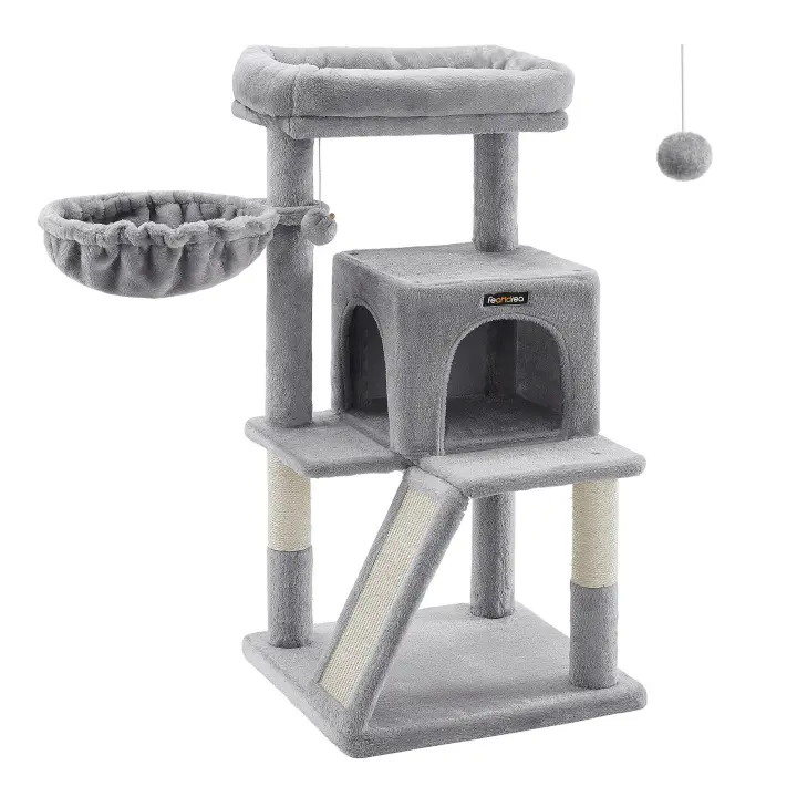 FEANDREA Árbol de Gatos, Torre para Gatos Grandes, Beige/Gris Ahumado/Gris Claro - 1