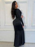 Vestido Largo Elegante Para Mujer Kliou Metálico Con Cuello Bajo Y Manga Larga Estilo Clásico Ajustado Alta Calle Moda Festival - details 8