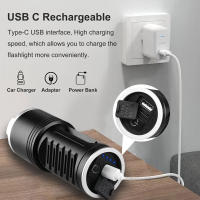 Linterna Táctica LED De Alta Potencia Recargable Por USB Con Zoom Y Batería Integrada Lámpara Fuerte Para Camping Resistente Al Agua Y Choques - details 5