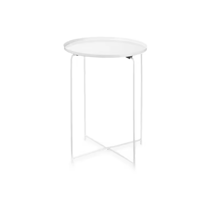 MIRAMAX-Mesa auxiliar redonda,mesa de bandeja de metal, mesa auxiliar de 47diam blanco  y negro 47x51cm - 1