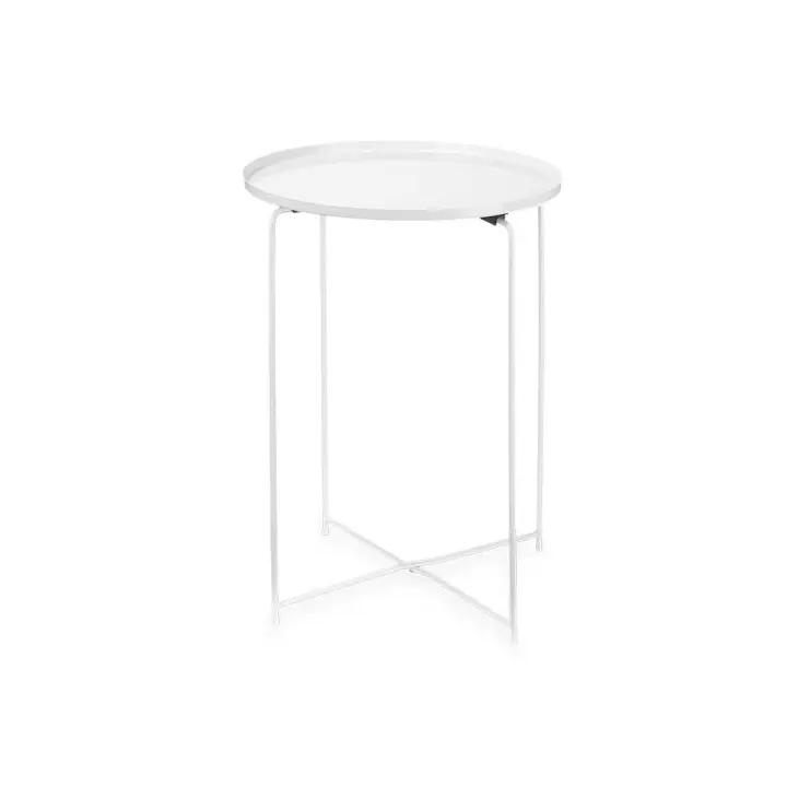 MIRAMAX-Mesa auxiliar redonda,mesa de bandeja de metal, mesa auxiliar de 47diam blanco  y negro 47x51cm - 1