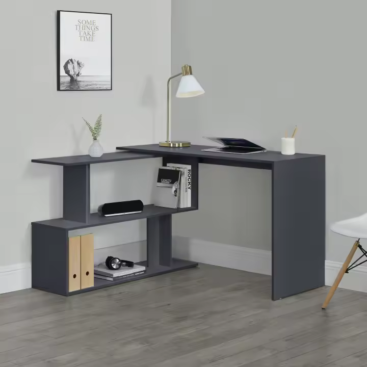 Mesa Escritorio Arendal 77 x 120 x 50 cm en forma L Aglomerado Gris oscuro [en.casa] - 1