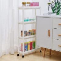 Carrito de almacenamiento delgado con ruedas de 3/4 niveles, para uso general, organizador de estanterías de almacenamiento móvil deslizante para cocina, baño, lavandería, dormitorio, lugares estrechos - details 2