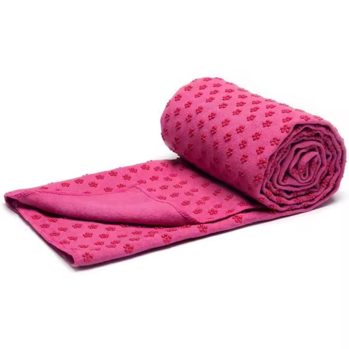 Toallas de yoga antideslizantes y secas (rosa) con bolsa de transporte de malla, extralargas (62 x 183 cm/24,4 pulgadas x 72 pulgadas) Toalla de yoga con agarre de puntos - 1