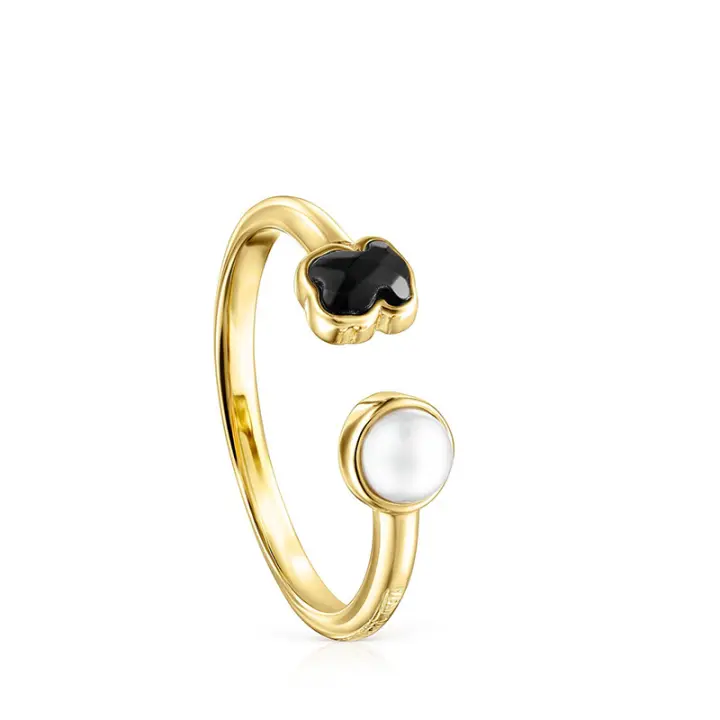 Mini anillo de Oso Negro Abierto Onix en Plata con ónix - 1