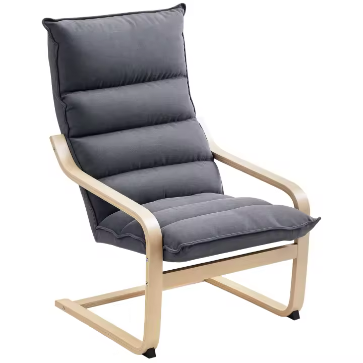 HOMCOM Sillón de Salón Moderno Butaca de Salón con Respaldo Alto Reposabrazos y Patas de Madera Tapizado en Terciopelo Butaca para Dormitorio Sala de Estar Gris - 1