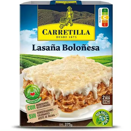 CARRETILLA Lasaña Boloñesa 10 Unidades de 375 G - Platos Listos - Sin Conservadores, Sin Colorantes - 1