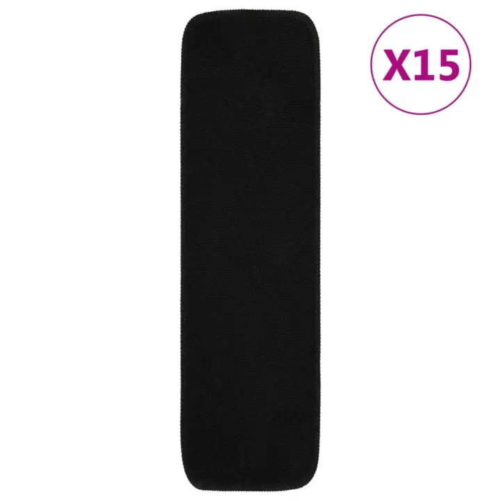 vidaXL Alfombrillas de escalera 15 uds negro rectangular 75x20 cm - 1