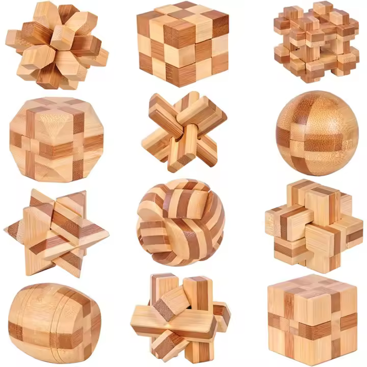 Juego de 12 rompecabezas de madera 3D para la mente, caja de rompecabezas de lógica pequeña, juego de regalo con cerradura para ensamblar y quitar, 1,8 pulgadas - 1