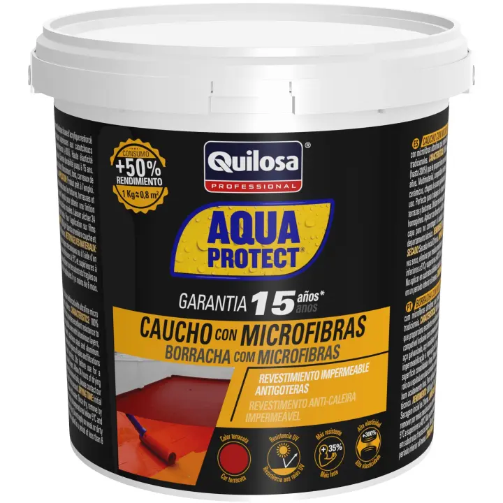 Resina Líquida de Caucho con Microfibras QUILOSA AQUA PROTECT Terracota 1 Kg - 1
