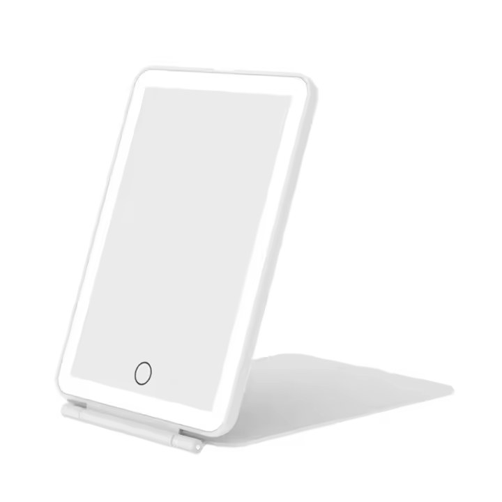 Espejo De Maquillaje Portátil LED Plegable Con 3 Modos De Luz Recargable Por USB Pantalla Táctil Color Blanco - 1