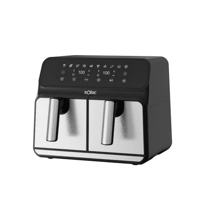 Solac - Freidora de Aire Léviter Double, Extra Grande, Capacidad 8 Litros, Cestillo Doble, 1700W, 10 Menús Predefinidos, Cocina Sana - 1