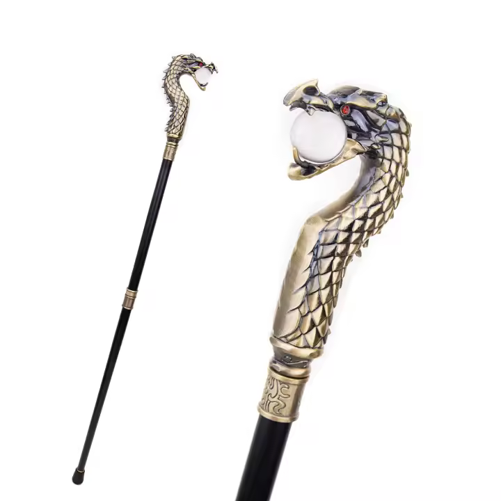 Bola De Dragón Dorado Para Mordedor Bastón De Moda Decorativo Para Fiestas Cosplay Vintage Bastón De Caminar De 93 Cm Con Punta De Goma - 1