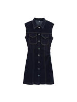 Vestido Mini De Verano Para Mujer En Denim Estilo Elegante Con Cuello En V Y Bolsillos Detalles Elegantes Vestido Largo Antebrazo - details 0