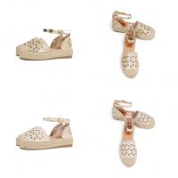 HLUNA - Sandalias Alpargatas con plataforma Diseño de Encaje Beige y Dorado Oro - Puntera cerrada talón cubierto con pulsera al tobillo de hebilla - fzf23-67 FZL24-33 FZL-008 - details 1