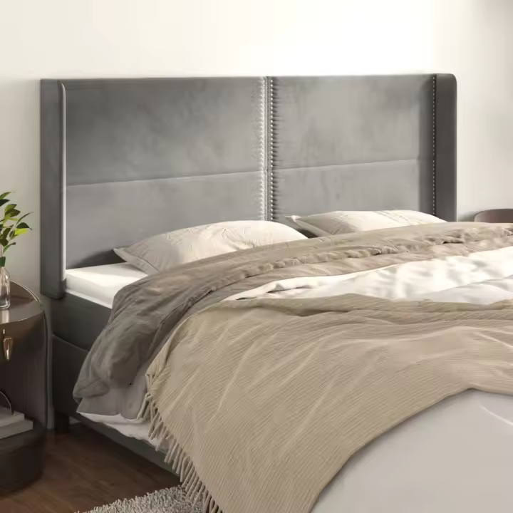 vidaXL Cabecero con orejas de terciopelo gris claro 183x16x118/128 cm - 1