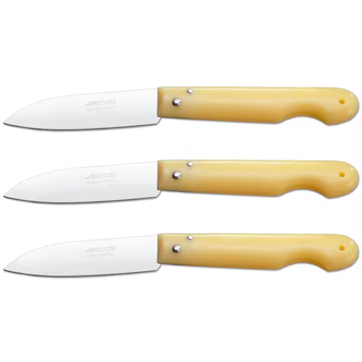 ARCOS Navaja Profesional - Navaja de Cocina (85 mm) - Acero Inoxidable Nitrum® - Mango de Polipropileno (Amarillo) - PACK 3 - 1