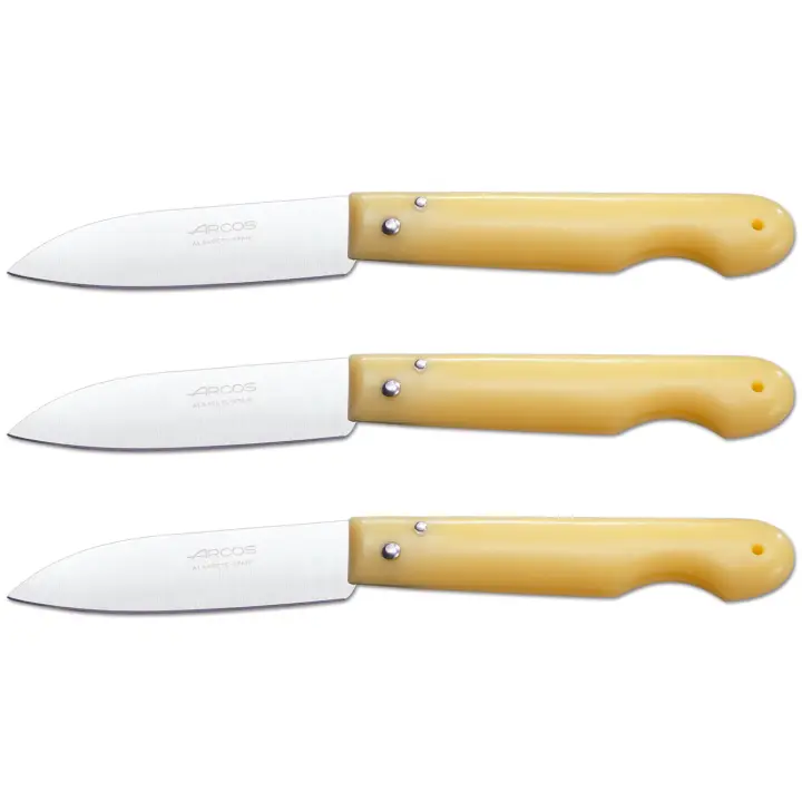 ARCOS Navaja Profesional - Navaja de Cocina (85 mm) - Acero Inoxidable Nitrum® - Mango de Polipropileno (Amarillo) - PACK 3 - 1