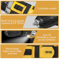 Taladro Inalámbrico Portátil de Alta Velocidad | 25 Niveles de Par Ajustable, Interruptor de Avance/Retroceso + Luz LED | Kit Multifuncional Recargable para Hogar y Profesional - details 1