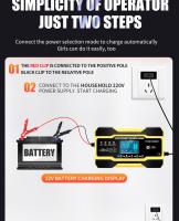 Cargador De Batería Para Coche Automático 12V-24V 12V-10A Digital Reparación De Batería Con Pulso Para AGM GEL WET Ácido Plomo - details 14