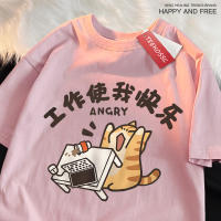 Camiseta De Algodón Respirable Para Hombre Y Mujer Con Impresión Divertida De Gato Estilo Callejero Oversized Para El Verano - details 10