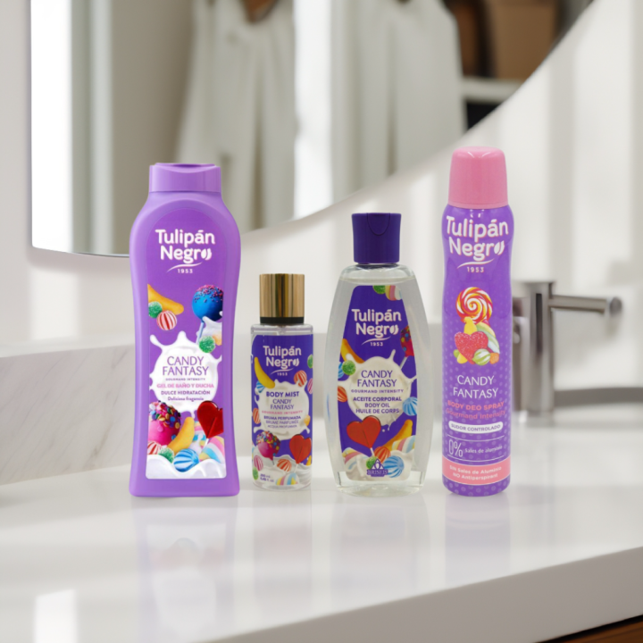 Black tulip candy pack 4 body care products gel, body mist, oil and deodorant sweet and sweet aroma​