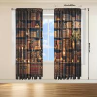 2pcs Cortina De Ventana Para Decoración De Hogar Estilo Edad Media Impresión Con Libros Tratamiento De Ventana Para Dormitorio Oficina Cocina Sala De Estar Material 100% Poliéster - details 13