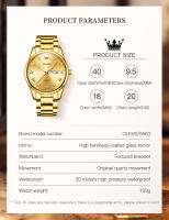 Reloj De Pulsera De Lujo Para Hombre OLEVS 5563 Acero Inoxidable Dorado Resistente Al Agua Calendario Doble Luminoso Estilo Formal - details 5