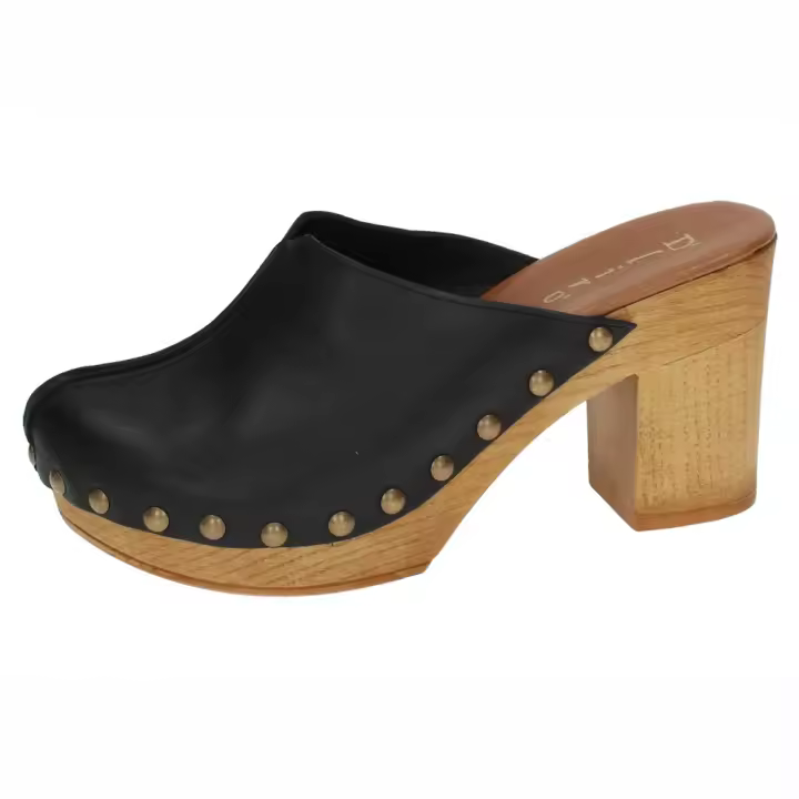 Sandalias Tacón marca DLIRO para mujer en color negro. ZUECO PIEL TACHUELAS - 1