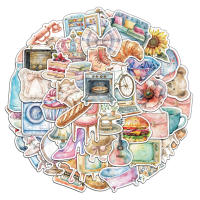 50PCS Pegatinas De Arte Retro Acuarela Para Decoración Personalizada De Maletas Cuaderno Nevera Patineta Material Plástico - details 0
