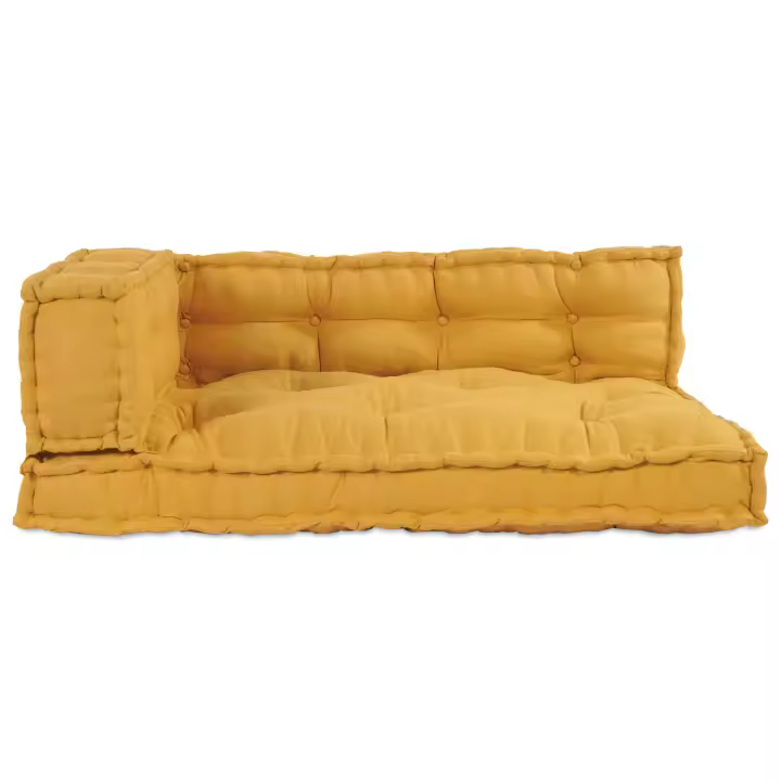 Cojín para sofá de palets vidaXL con soporte para brazos y respaldo en tela amarilla - 1