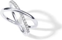 Anillo X Chapado en Oro de 14K | Anillo CZ Criss Cross de Diamante Pavé Simulado para Mujer Gold Amarillo - details 1